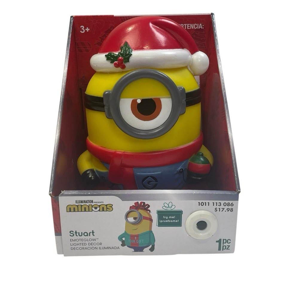 Minions Stuart Emotoglow Lighted Christmas Decor NIB Sings Jingle Bells 6.5"